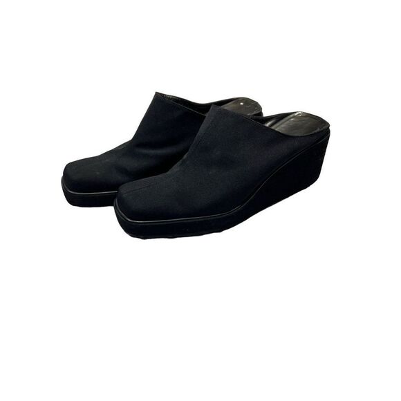 Salvatore Ferragamo Shoes - Salvatore Ferragamo Womens Slip On Square Toe Wedge Heel Mule Black Size 8.5